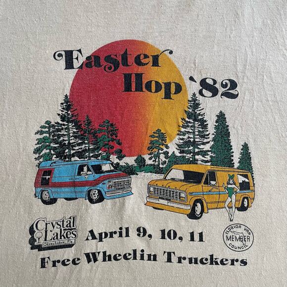 Vintage 80s Free Wheelin Truckers Easter Hop Crystal Lakes Resort Florida Tshirt - Picture 1 of 6